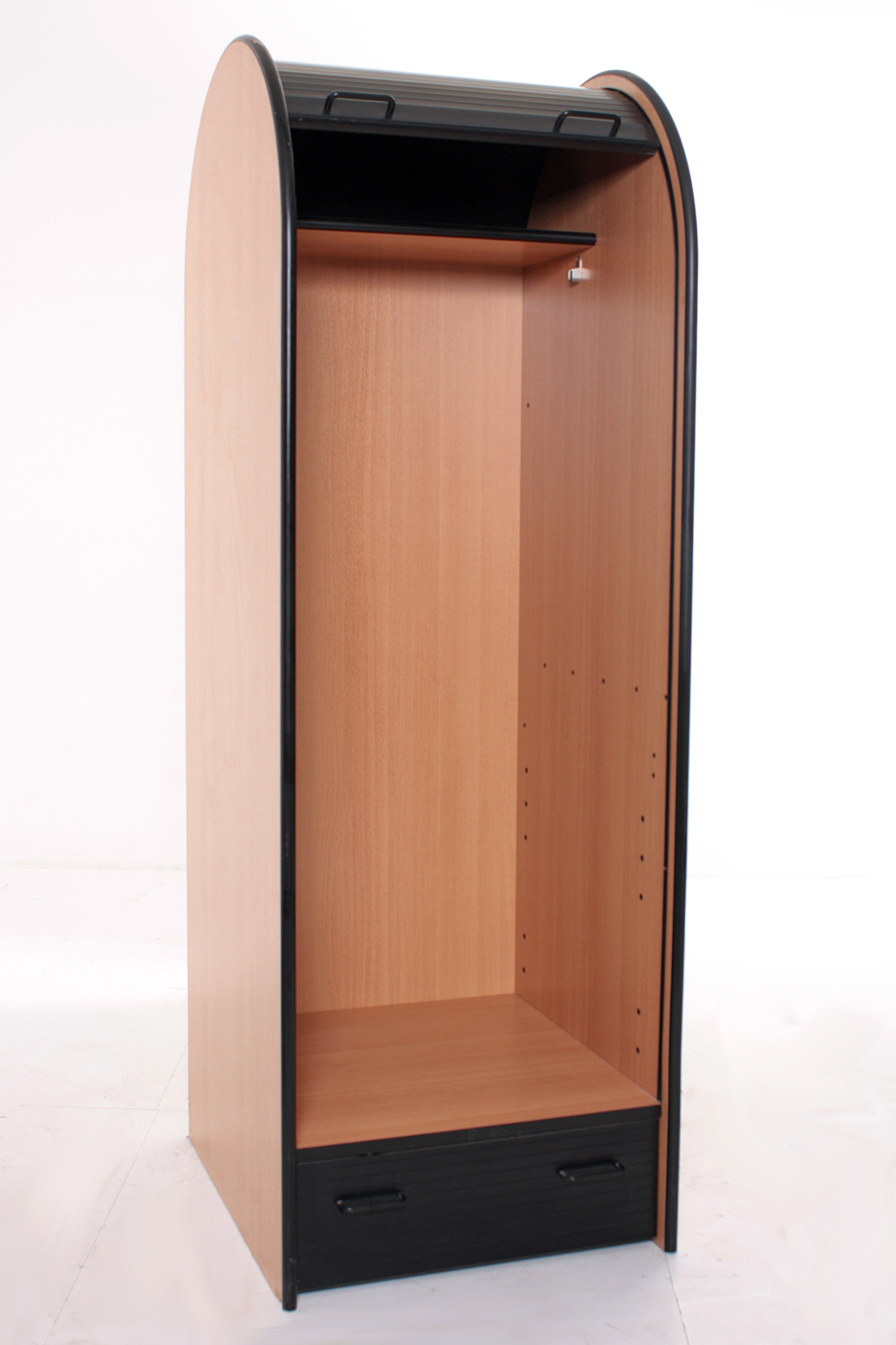 Garderoben-/ Kleiderschrank, 192x65cm, Schwarz/ Buche, Rolladenschiebetür, 1x Schublade, gebrauchte