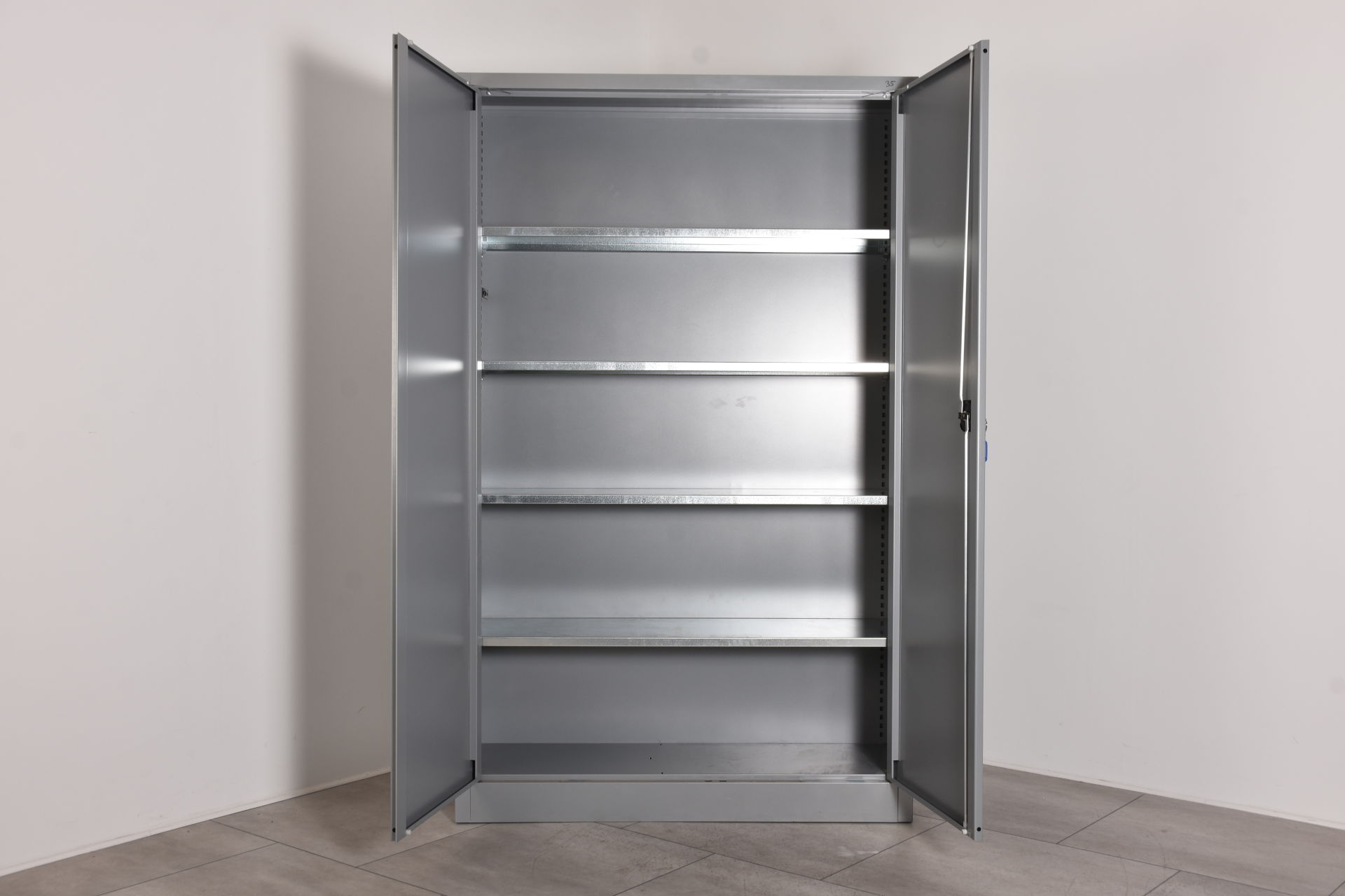 Schäfershop Metallschrank, 5 OH 195x120cm, grau, 2x Flügeltüren, gebraucht       